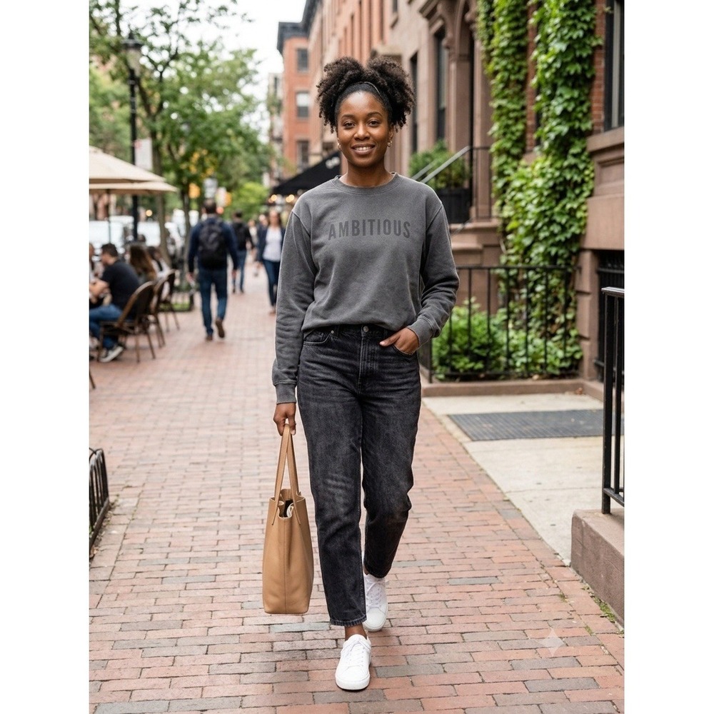Phenomenal Woman Ambitious Sweatshirt Medium M Gray Faded Crewneck Pullover